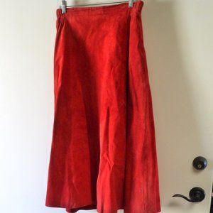 Evan Davies cranberry red leather skirt size12 6 gore A line midi